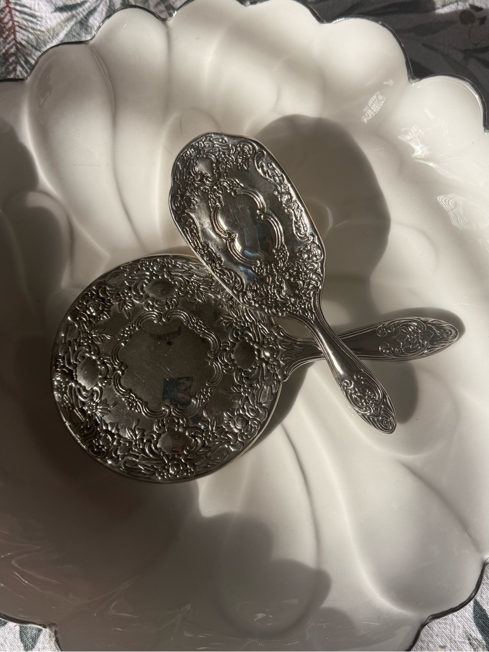 Vintage Ornate Sterling Silver Baby Vanity Set - Brush & Mirror - Picture 12 of 12